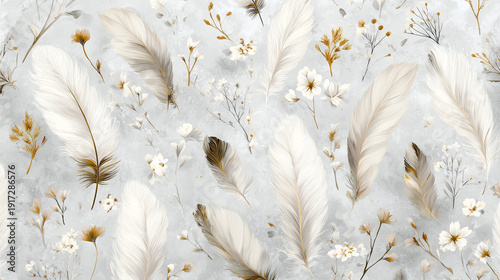 Flower and Feather Illustration Background Wallpaper