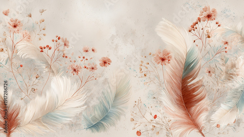 Flower and Feather Illustration Background Wallpaper