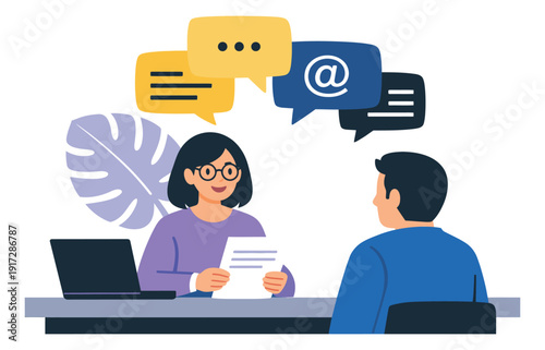 Modern flat illustration of a recruiter and an applicant depicting a job interview for a human resources context