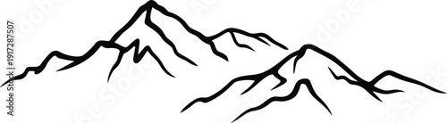 Black and white line of jagged mountain peaks with sharp ridges and valleys