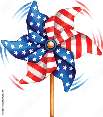 Patriotic spinning American flag pinwheel vector illustration for Fourth of July celebration design element