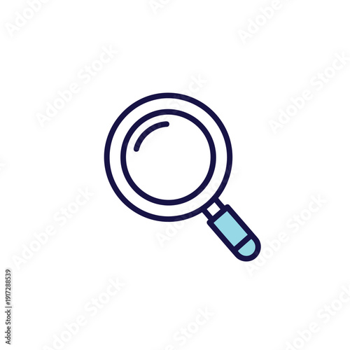 A magnifying glass with a blue handle and a white background.