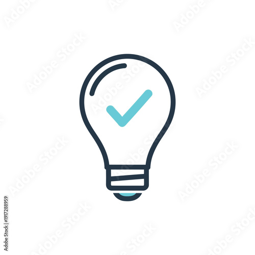 Light bulb icon with a check mark indicating a successful idea or solution.