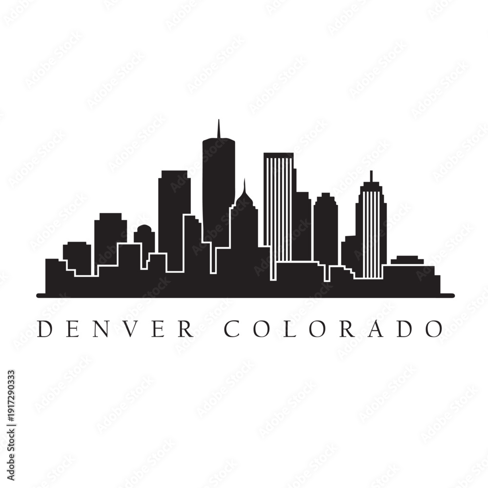 Fototapeta premium Denver Colorado Skyline Silhouette Black and White Vector