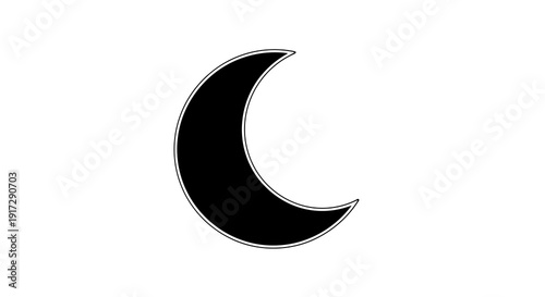 A black crescent moon on a white background
