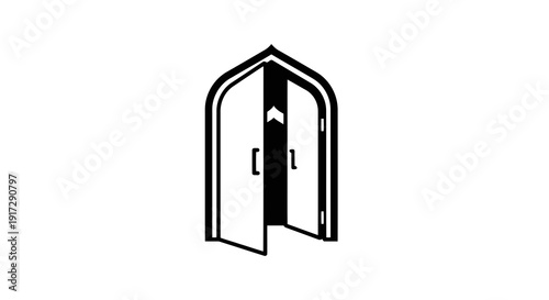 A black and white image of an open door