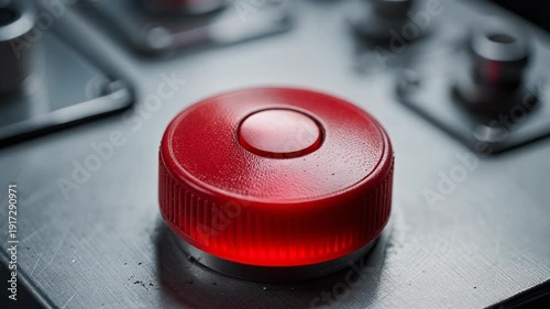 Wallpaper Mural Close up of a finger about to press a large red emergency stop button on industrial control panel Torontodigital.ca
