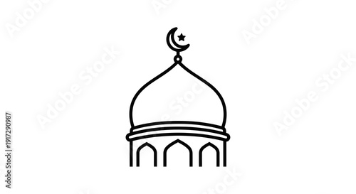 A black and white drawing of a mosque dome