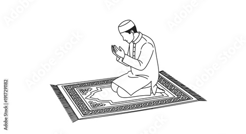 A man sitting on a prayer mat reading a book
