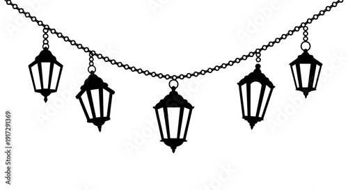 A string of lanterns hanging from a chain