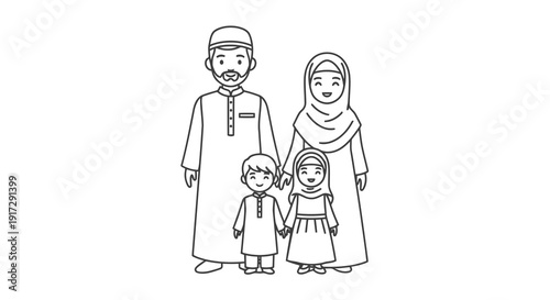 A muslim family of four standing together