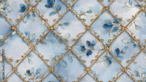 Luxury Blue Floral Illustration Background Wallpaper

