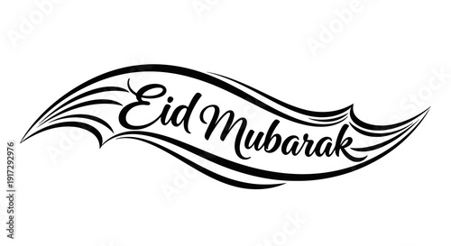 Eid mubarak greeting with elegant calligraphy and wave design