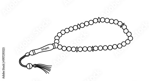 A rosary with a tassel on a white background