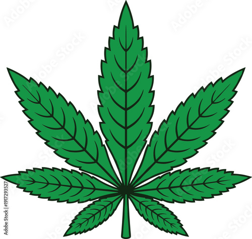 Green Cannabis Marijuana Leaf Illustration Vector Icon Isolated on White Background for Medical Legalization CBD Oil Wellness Herbal Therapy and Lifestyle Branding Concept