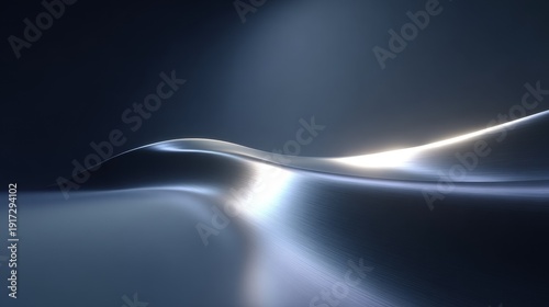 Minimalist premium gradient background blending deep navy blue edges into soft silver-blue center glow with smooth brushed metal reflections, diffused lighting, and futuristic calm mood.