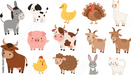 Pastel farm animal and livestock megaset with cow pig sheep and poultry for nursery decor and early childhood education