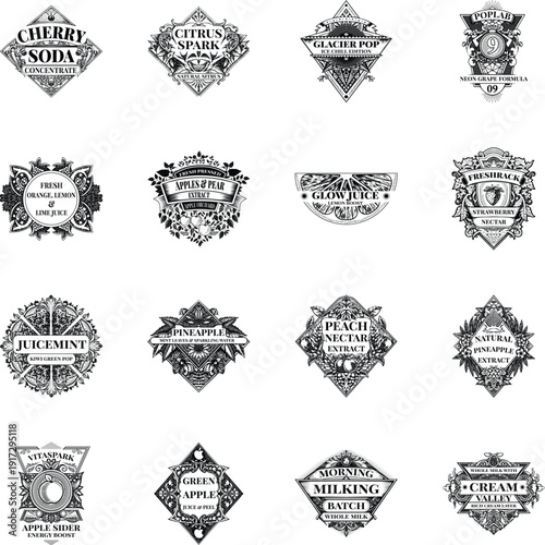 Set of Vintage Style Food Branding Illustrations 
