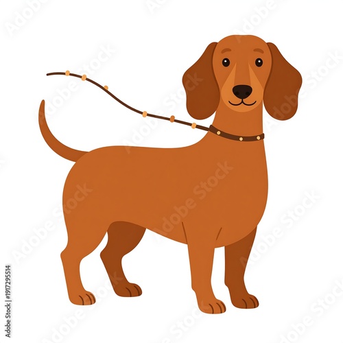 Wallpaper Mural Animated image of a brown dachshund dog with a collar and leash against a white background Torontodigital.ca
