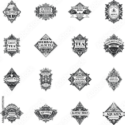 Set of Glyph Style Beverage Branding Illustrations 
