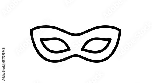 A simple black and white illustration of a masquerade mask on a plain background.