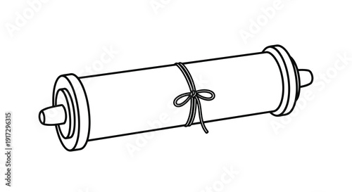 A simple line drawing of a cylindrical object tied with string.