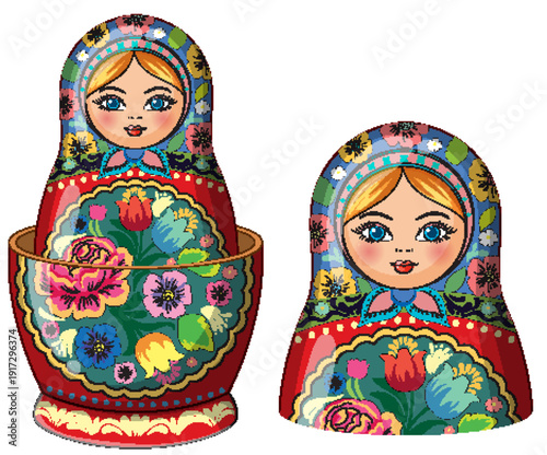 Traditional Russian Matryoshka Dolls with Floral Patterns