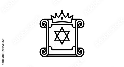 A simple black and white illustration of a star of david in an ornate frame