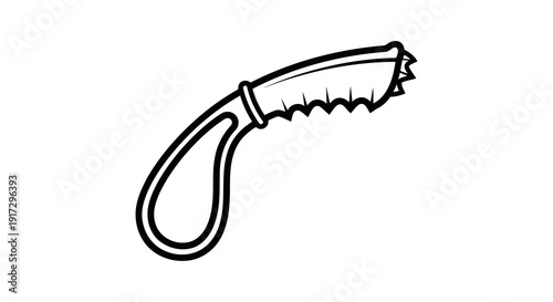 A simple line drawing of a broken saw with a teardrop-shaped handle.