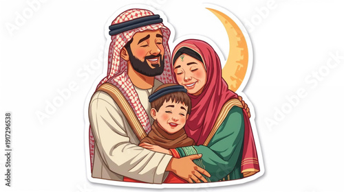 Happy Muslim family celebrating together