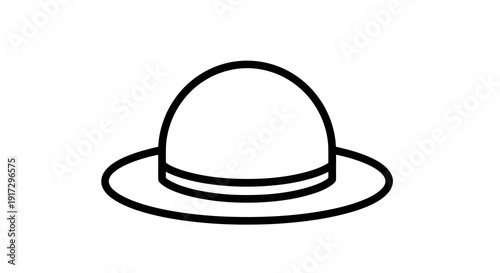 A simple line drawing of a bowler hat on a white background.