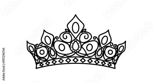 A simple black and white line drawing of a crown with jewels and ornaments.