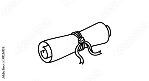 A simple line drawing of a rolled document tied with a ribbon.