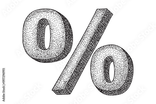 Percent symbol vector graphic illustration sketch engraving on transparent background black and white sign