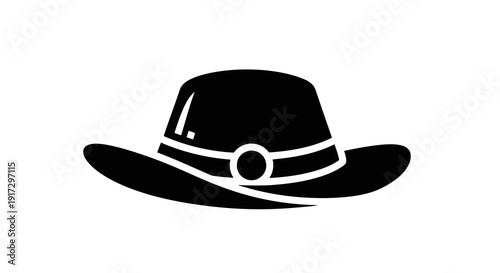 A simple black hat with a wide brim and decorative band.