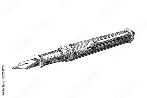 Fountain pen on transparent background vector sketch illustration