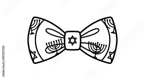 A simple line drawing of a bow tie with jewish symbols and decorations.