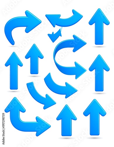 Wallpaper Mural Assortment of vibrant, glossy blue arrows. Designs include pointing up, left, right, and various curved trajectories, isolated against white Torontodigital.ca