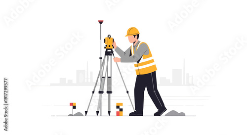 Surveyor using total station equipment for land measurement and mapping