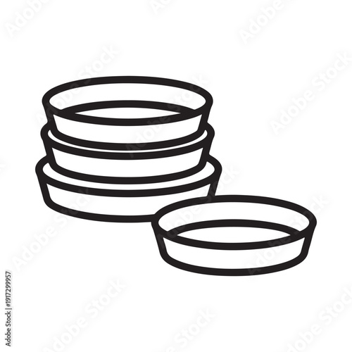 Simple black and white line drawing of stacked and separate petri dishes