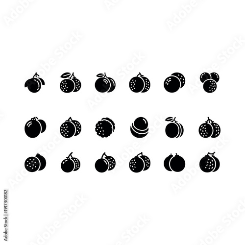 Various black fig illustrations in different stages and cuts on white background
