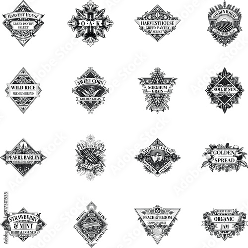 Set of Vintage Style Barley and Jam Labels Illustrations 
