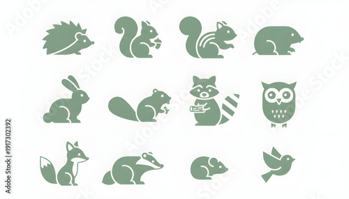 Minimalist Flat Design Icons Featuring a Diverse Collection of Woodland Animals for Various Digital Projects