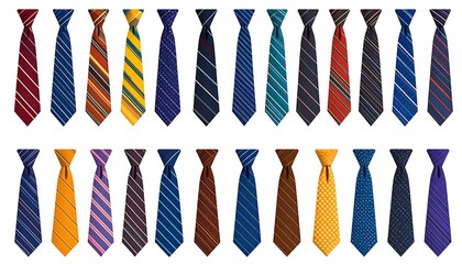A collection of 20 ties in various colors and patterns