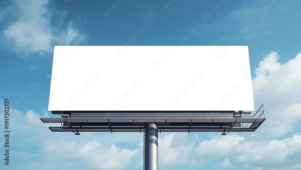Obraz premium Mockup Large white blank billboard or white promotion poster displayed on the outdoor against the blue sky background. Promotion information for marketing announcements and details