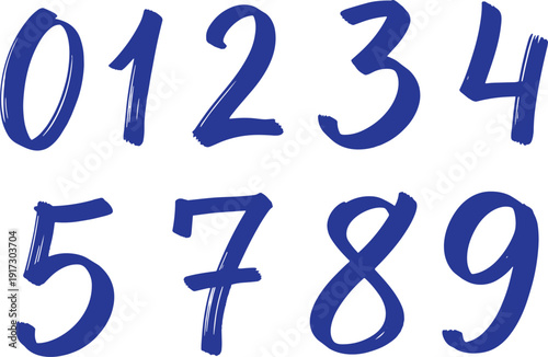 Handwritten number typography set featuring brush style digits zero to nine for creative design and branding
