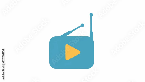 Simple Blue Radio Icon with Antenna.