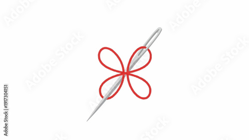 Sewing Needle with Red Thread Knot.