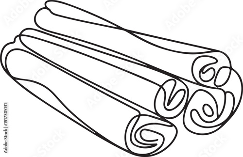 Cinnamon drawn by one line. Food sketch. Continuous line drawing art. one line Art icon drawing vector