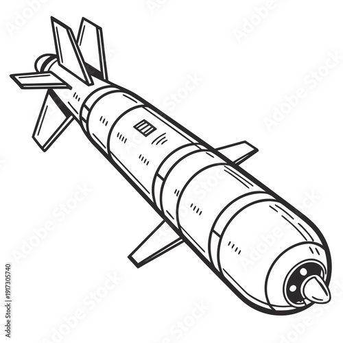 Black and white of a missile line rocket propulsion